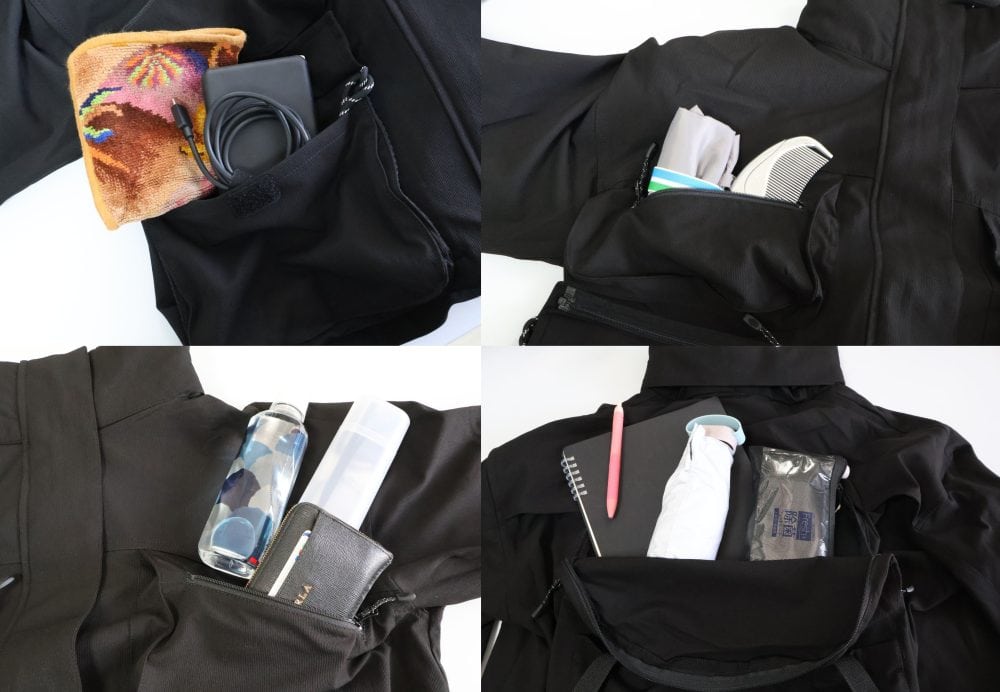 4か所のポケットにいつもの荷物を全部入れてみた