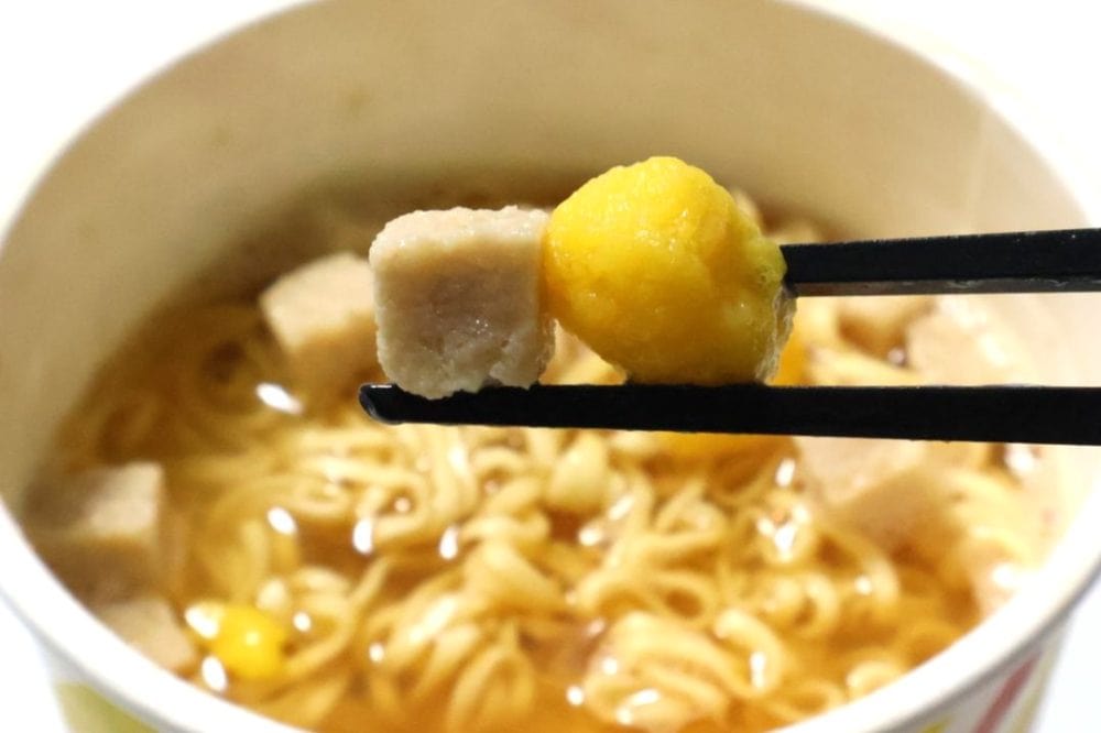 具材はおなじみの卵っぽいやつと、謎肉の鶏むねバージョンの２つのみ