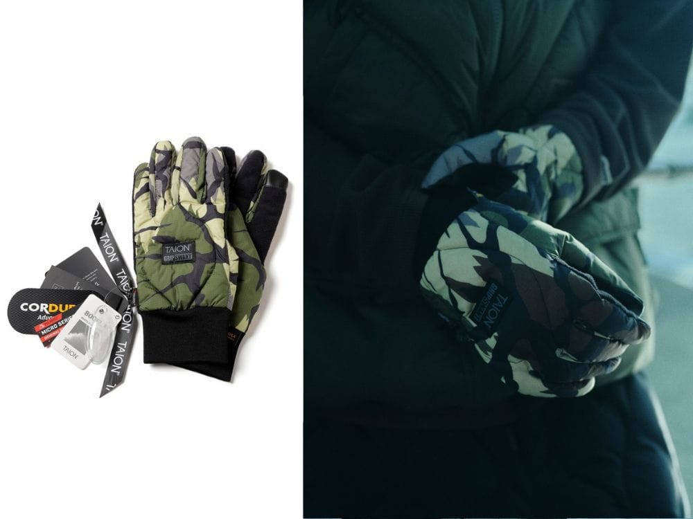 GRIP SWANY × TAION「ダウングローブ」ブラックカモ¥7,500、ブラック・ダークオリーブ¥6,500
