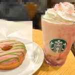 スターバックスコーヒー「桜 咲くよ 白桃 フラペチーノ」￥700（Tall） 「桜抹茶ドーナツ」 ￥320