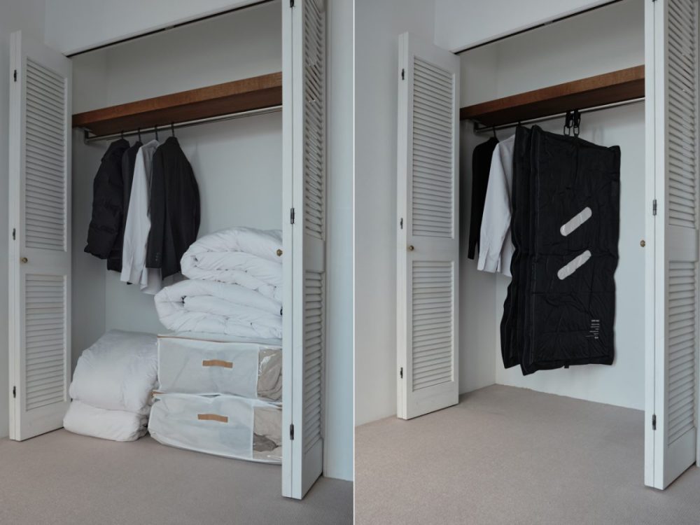 セミダブルの羽毛布団が2枚も入る大容量なのに、空気が入りにくく破れにくい頑丈な設