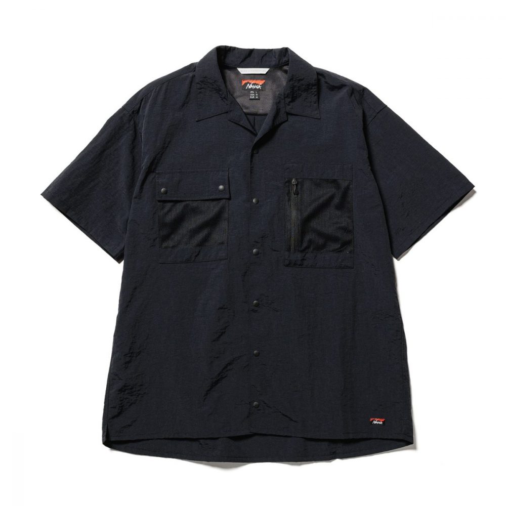 「NYLON TUSSER OPEN COLLAR SHIRT」￥13,200／BLK