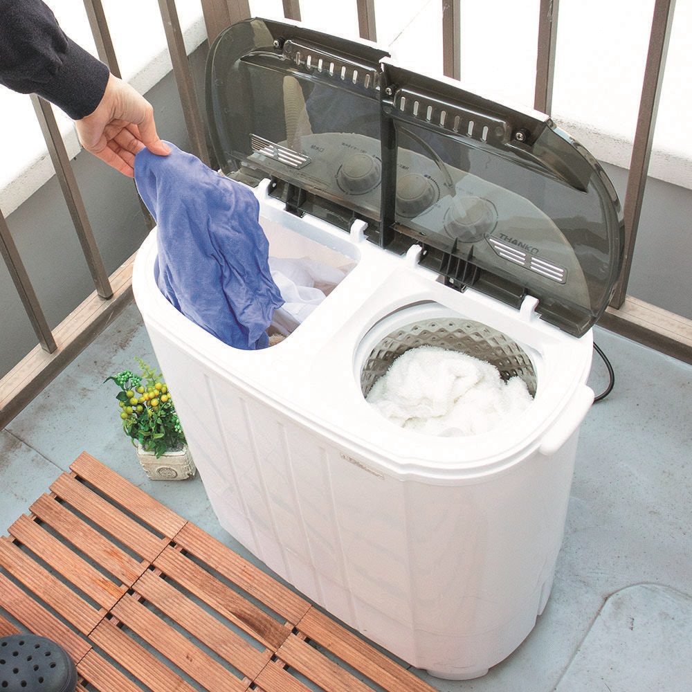 サンコー／小型二槽式洗濯機「別洗いしま専科」3　二槽式ならではの利点、洗濯液・水を再利用！
