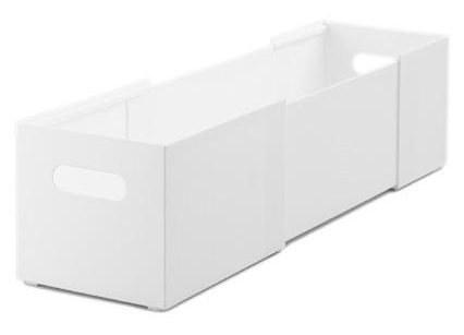 整理ボックス クラネ ロータイプ奥行伸縮（ホワイト）／￥799 奥行が約20cmも伸縮する