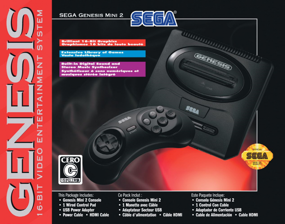 「SEGA Genesis Mini 2」は「メガドライブ」のアメリカ（北米）版「Genesis」を小型化したもの。「メガドライブミニ２」と同時期に発売されたが、収録されているゲームタイトルのラインナップは独自のものになっている